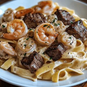 Cajun Shrimp and Steak Alfredo Pasta Recipe