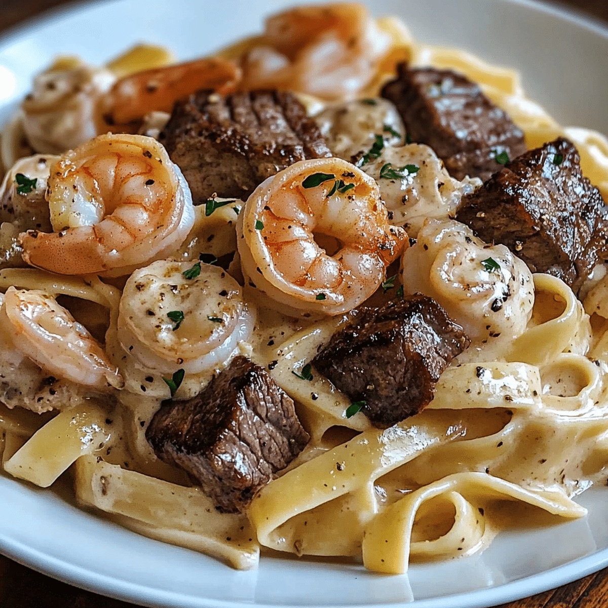 Cajun Shrimp and Steak Alfredo Pasta Recipe