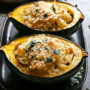 Cheesy Rice-Stuffed Acorn Squash Recipe