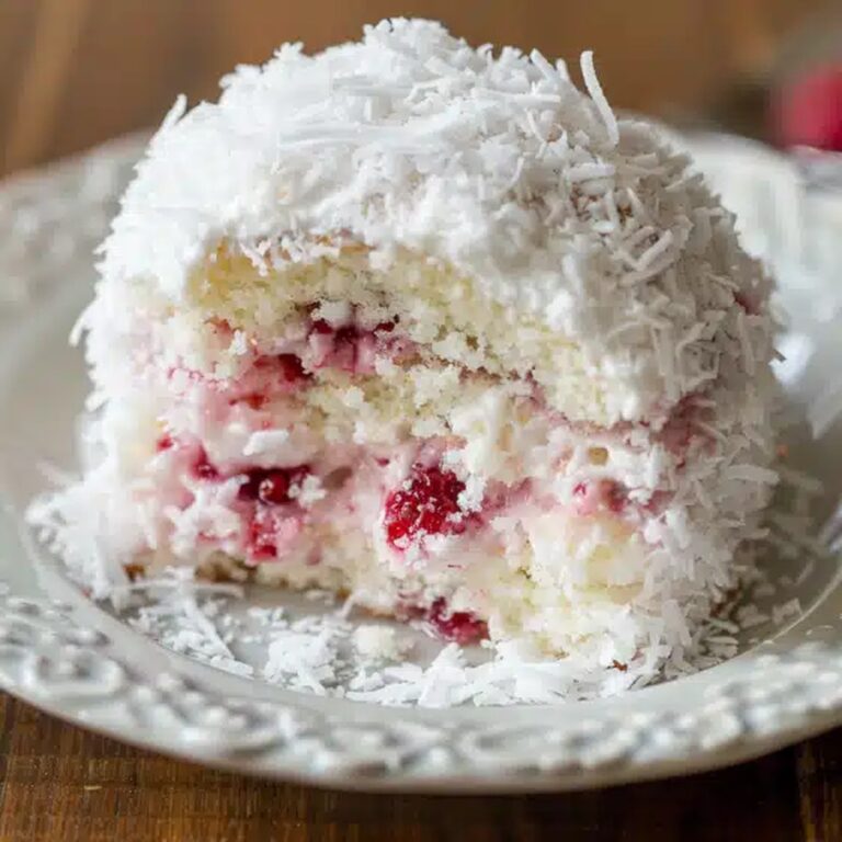 Dreamy Raspberry Swirl Coconut Snowball Cake Recipe