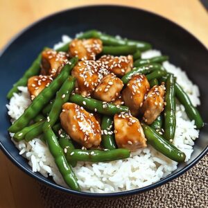 Sesame Chicken with Green Beans and Rice Recipe