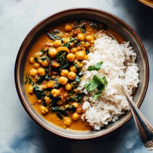 Chickpea Curry with Spinach and Rice Recipe