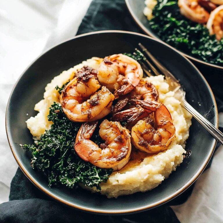 Spicy Shrimp with Cauliflower Mash and Garlic Kale Recipe