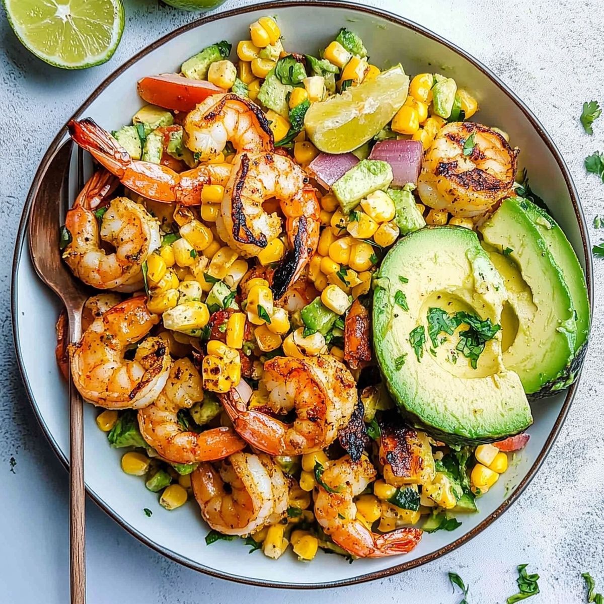 Avocado Corn Salad with Grilled Shrimp Recipe