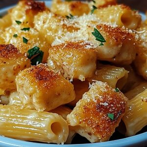 Lemon & Garlic Chicken Bites with Creamy Rigatoni Parmesan Recipe