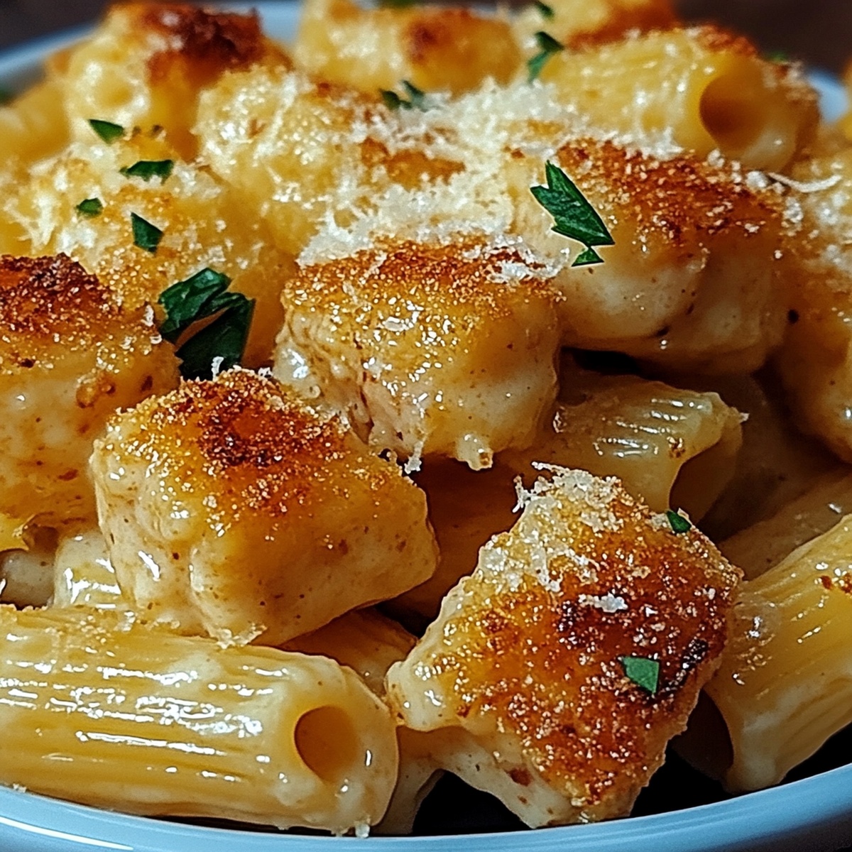 Lemon & Garlic Chicken Bites with Creamy Rigatoni Parmesan Recipe