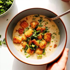 Spicy White Chicken Soup with Seasoned Tots Recipe