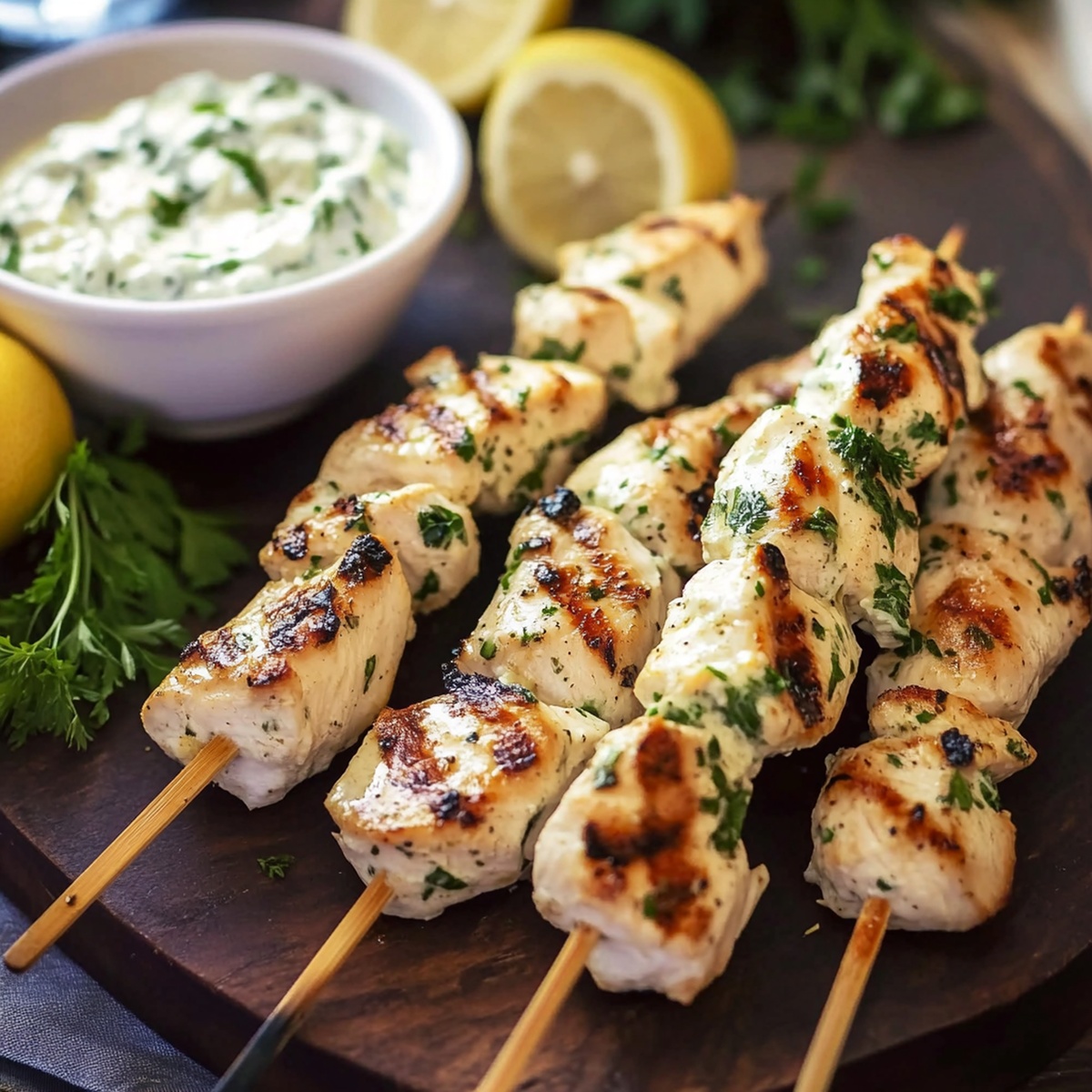 Greek Lemon Chicken Skewers with Tzatziki Sauce Recipe