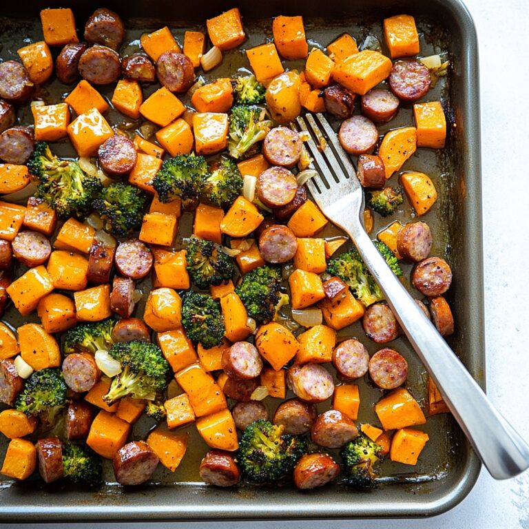 Sheet Pan Sausage and Sweet Potatoes with Honey Garlic Sauce Recipe