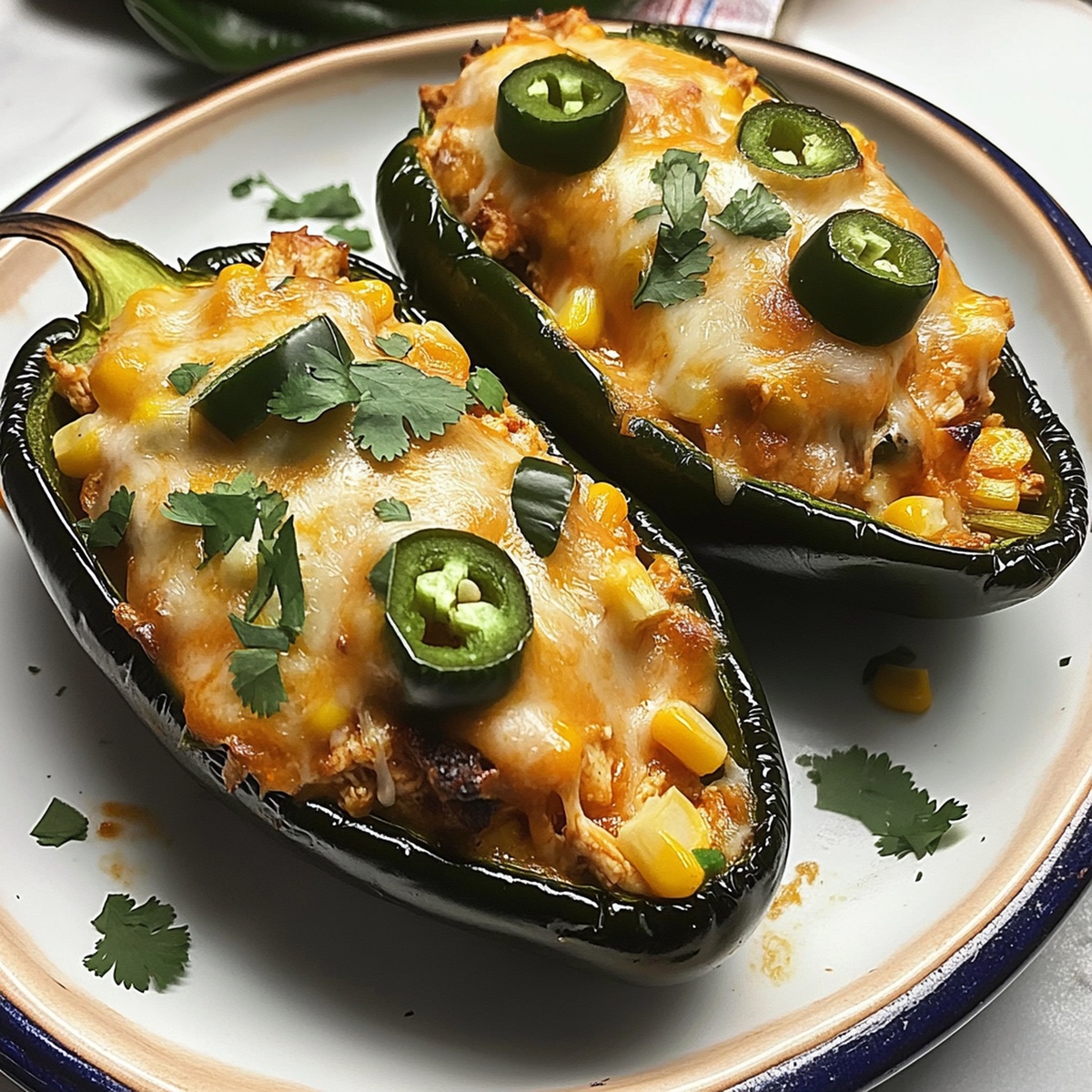 Cheesy Chicken and Corn Stuffed Poblano Peppers Recipe