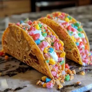 Colorful Fruity Pebbles Cheesecake Tacos Recipe
