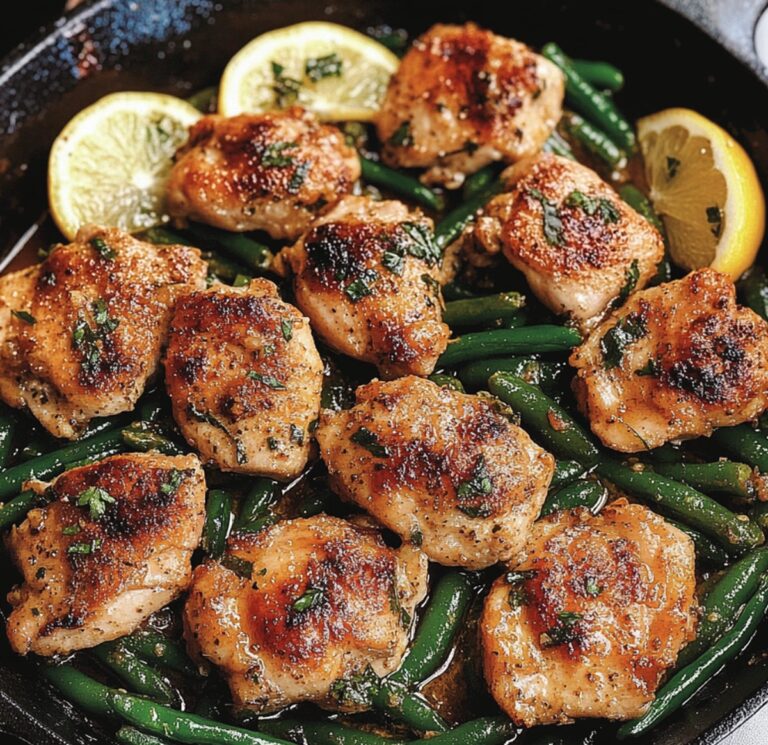 Lemon Garlic Butter Chicken and Green Beans Skillet Recipe