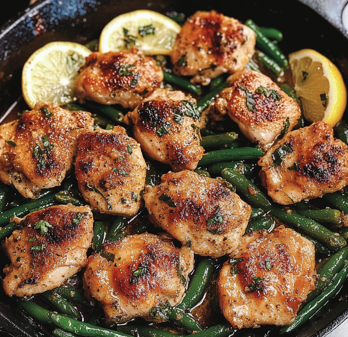 Lemon Garlic Butter Chicken and Green Beans Skillet Recipe