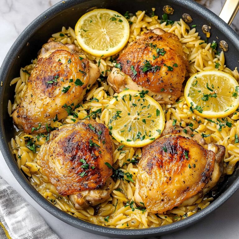One Pan Lemon Garlic Chicken Thighs with Orzo Recipe