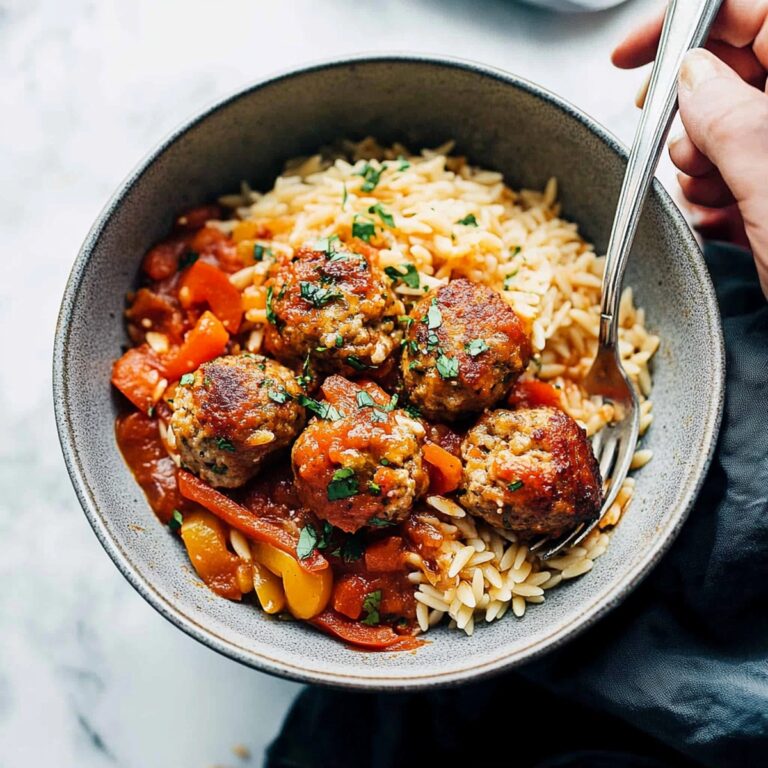 Chicken Meatballs with Peppers and Orzo Recipe