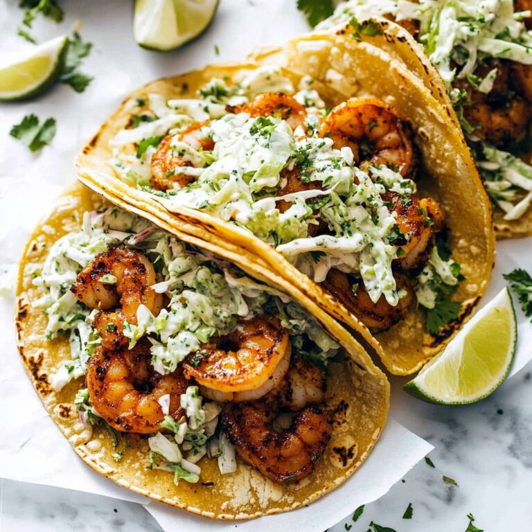 Spicy Shrimp Tacos with Garlic Cilantro Lime Slaw Recipe