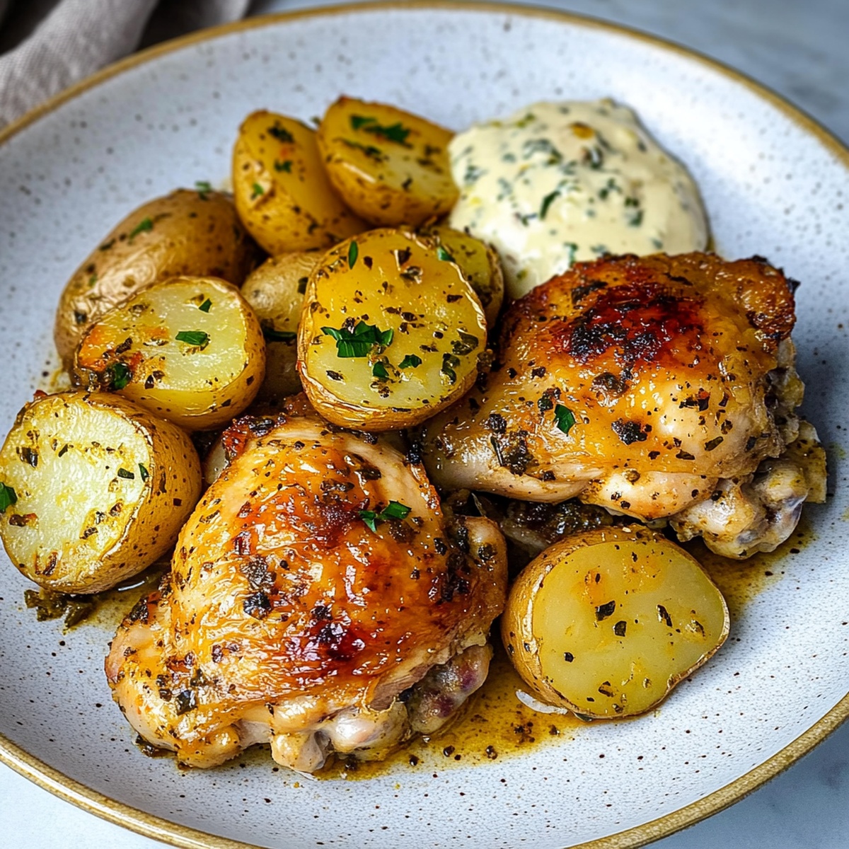 Tender Mediterranean Chicken Thighs & Baby Potatoes Recipe