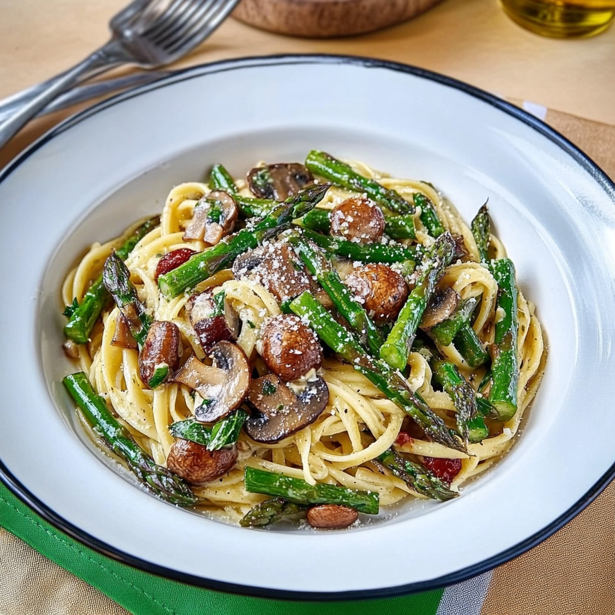 Roasted Asparagus and Mushroom Carbonara Recipe
