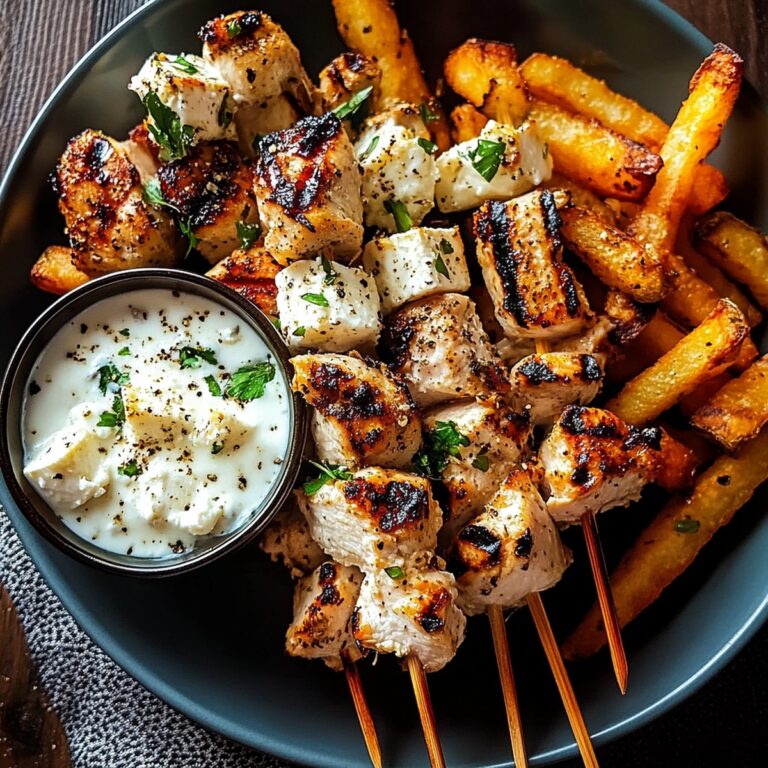 Juicy Greek Chicken Skewers with Feta Fries Recipe